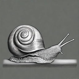 This is a distinct black and white pencil drawing of a snail