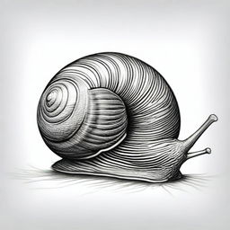 This is a distinct black and white pencil drawing of a snail