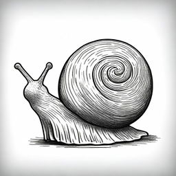 This is a charming black and white pencil drawing of a cute snail