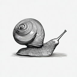 A black and white pen drawing showcasing a snail