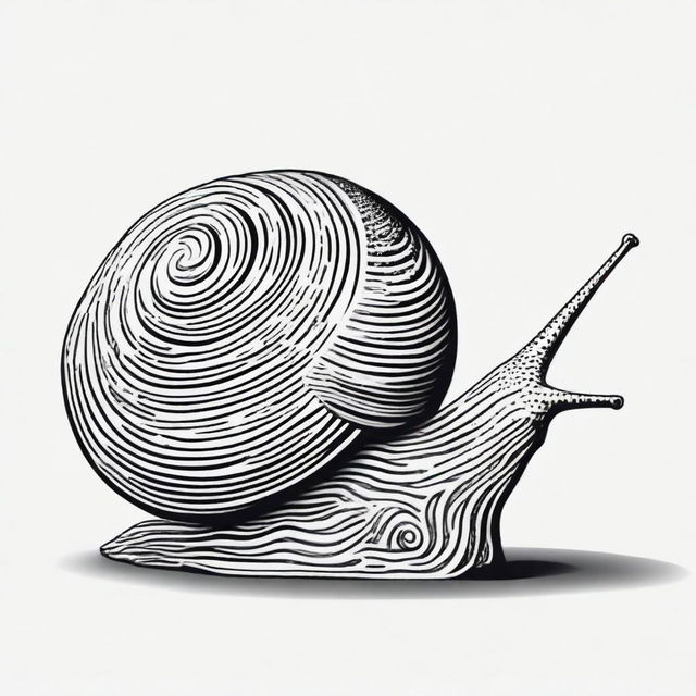 An alternate black and white pen sketch portraying a snail