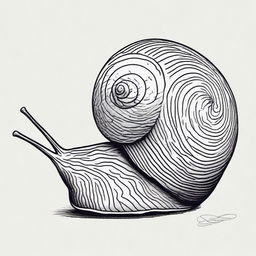 An alternate black and white pen sketch portraying a snail