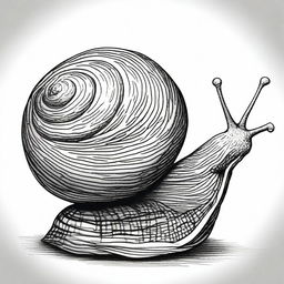 An alternate black and white pen sketch portraying a snail