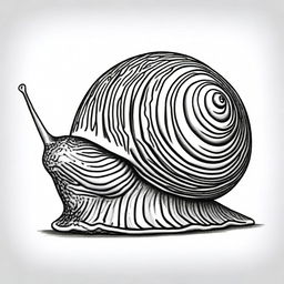 An alternate black and white pen sketch portraying a snail