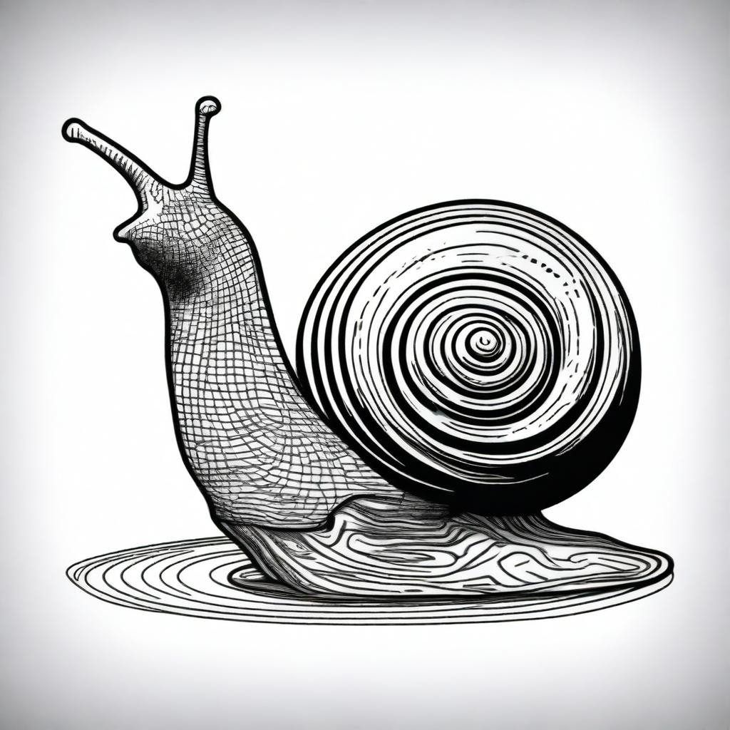 An alternative black and white pen illustration of a snail