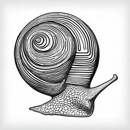 An alternative black and white pen illustration of a snail