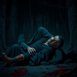In a dark and desolate forest, Veer kneels beside his father, who is suffering from a brutal injury