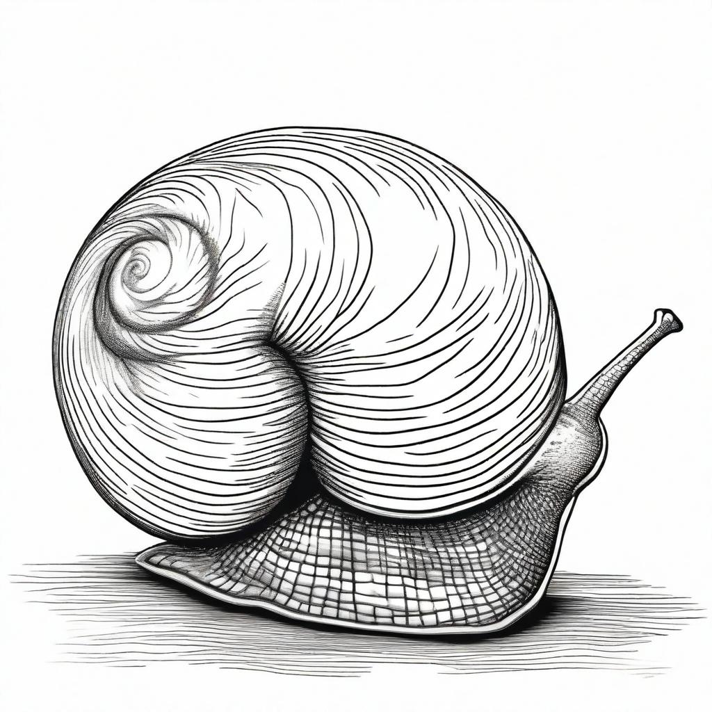 An alternative black and white pen illustration of a snail