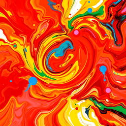 A vibrant and dynamic abstract representation of the concept of energy and expression, featuring bold colors like red, orange, and yellow swirling together, creating an intense visual impact