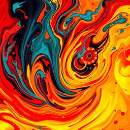 A vibrant and dynamic abstract representation of the concept of energy and expression, featuring bold colors like red, orange, and yellow swirling together, creating an intense visual impact