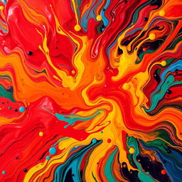 A vibrant and dynamic abstract representation of the concept of energy and expression, featuring bold colors like red, orange, and yellow swirling together, creating an intense visual impact