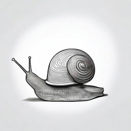 A distinct black and white pen depiction of a snail