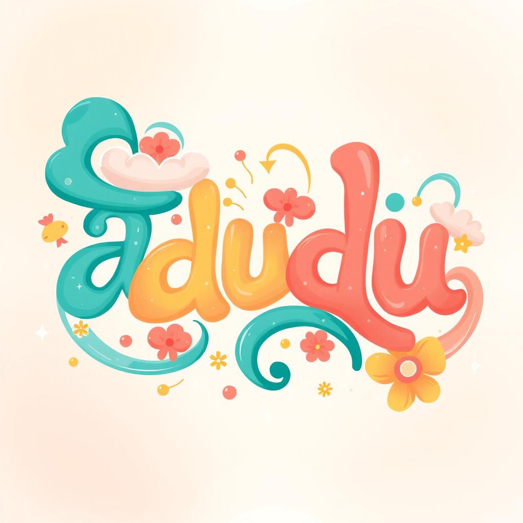 A whimsical and colorful abstract representation of the word 'adudu', intertwining letters forming a playful pattern