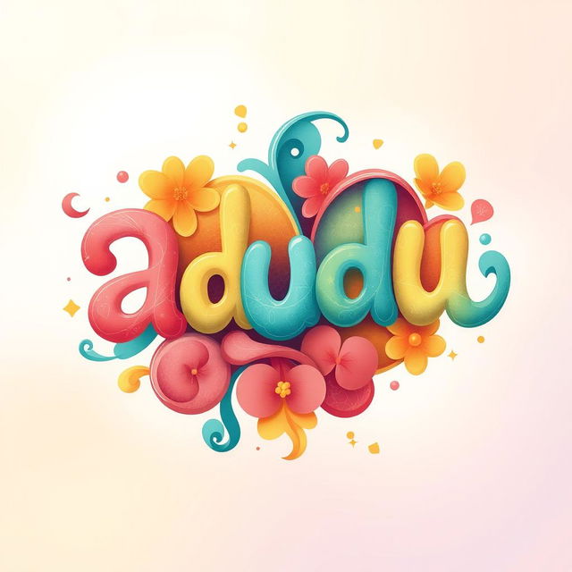 A whimsical and colorful abstract representation of the word 'adudu', intertwining letters forming a playful pattern