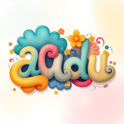 A whimsical and colorful abstract representation of the word 'adudu', intertwining letters forming a playful pattern