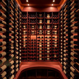 A beautifully designed wine cellar featuring sliding shelves for storage of wine bottles