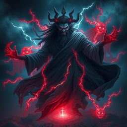 A haunting portrayal of Raavan as a ghostly figure, embodying the essence of an evil sorcerer