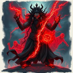 A haunting portrayal of Raavan as a ghostly figure, embodying the essence of an evil sorcerer