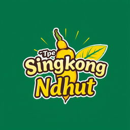 A vibrant and eye-catching logo design for 'Tape Singkong Ndhut', featuring a stylized cassava root as the central element