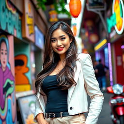 Ayu Ting Ting, a beautiful Indonesian singer and actress, depicted with stunning features and an enticing figure