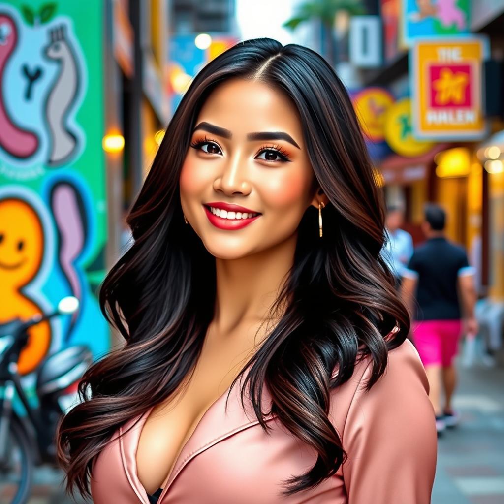 Ayu Ting Ting, a beautiful Indonesian singer and actress, depicted with stunning features and an enticing figure