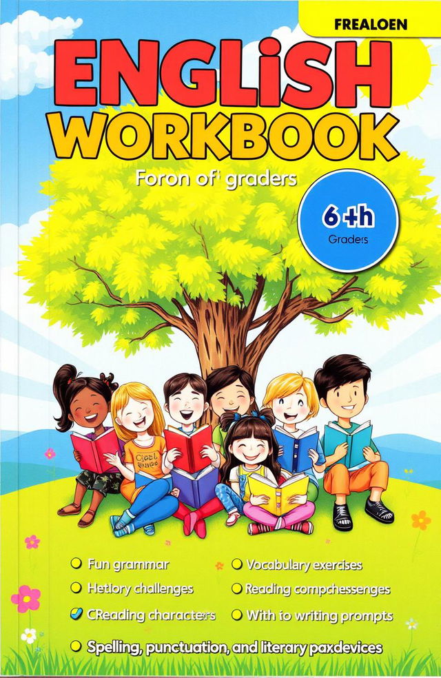 A vibrant and engaging English workbook designed for 6th graders, filled with colorful illustrations and interactive activities