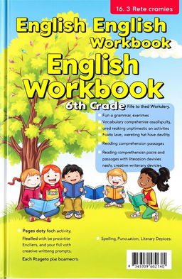 A vibrant and engaging English workbook designed for 6th graders, filled with colorful illustrations and interactive activities