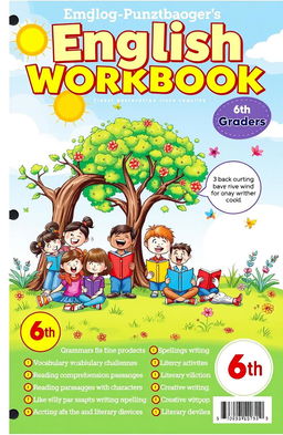 A vibrant and engaging English workbook designed for 6th graders, filled with colorful illustrations and interactive activities