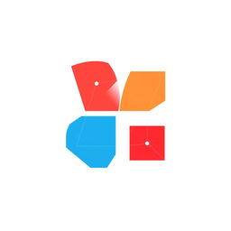 A minimalist design featuring a series of colorful geometric shapes arranged in a dynamic layout