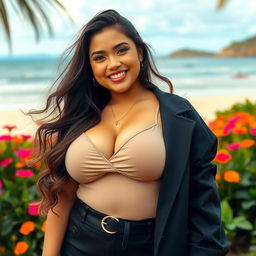 Mayang Yudittia, a stunning Indonesian model and social media influencer, depicted as an embodiment of beauty with an exceptionally curvy figure