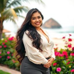 Mayang Yudittia, a stunning Indonesian model and social media influencer, depicted as an embodiment of beauty with an exceptionally curvy figure