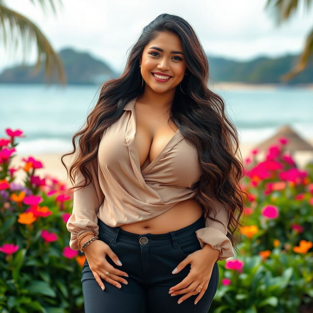 Mayang Yudittia, a stunning Indonesian model and social media influencer, depicted as an embodiment of beauty with an exceptionally curvy figure