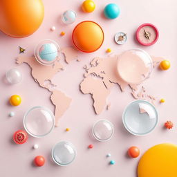 A vibrant and modern poster featuring decorative elements including subtle icons of a globe, a compass, and lines of latitude and longitude scattered throughout the design