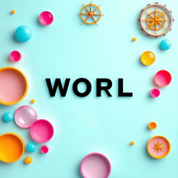 A vibrant and modern poster featuring decorative elements including subtle icons of a globe, a compass, and lines of latitude and longitude scattered throughout the design