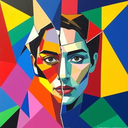 A geometric and abstract Cubism-inspired painting that transforms the subject's photo into a vibrant and colorful masterpiece