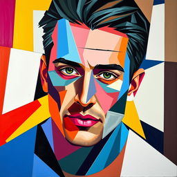 A geometric and abstract Cubism-inspired painting that transforms the subject's photo into a vibrant and colorful masterpiece