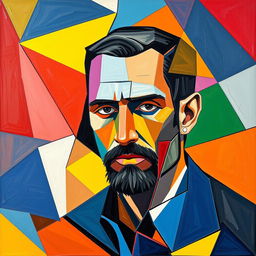 A geometric and abstract Cubism-inspired painting that transforms the subject's photo into a vibrant and colorful masterpiece