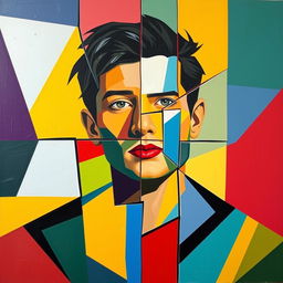 A geometric and abstract Cubism-inspired painting that transforms the subject's photo into a vibrant and colorful masterpiece