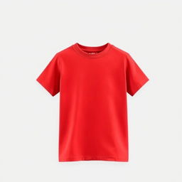 A vibrant red T-shirt designed for boys, featuring a classic crew neck and short sleeves