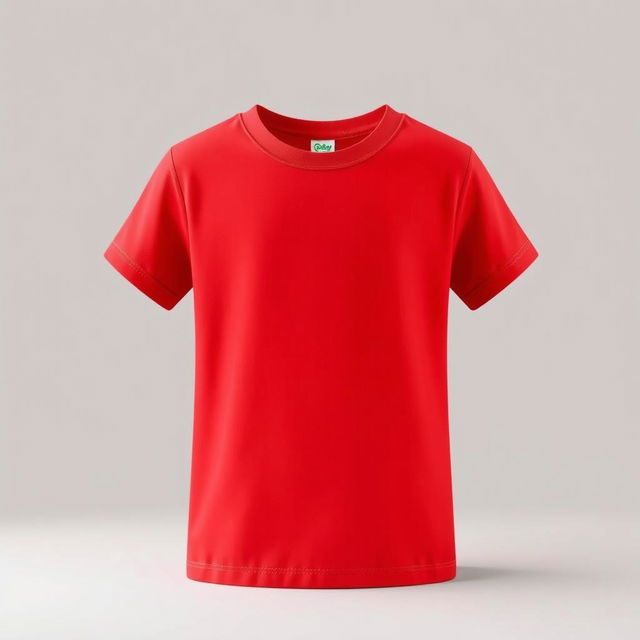 A vibrant red T-shirt designed for boys, featuring a classic crew neck and short sleeves