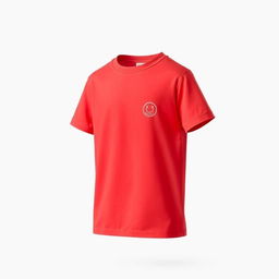 A vibrant red T-shirt designed for boys, featuring a classic crew neck and short sleeves