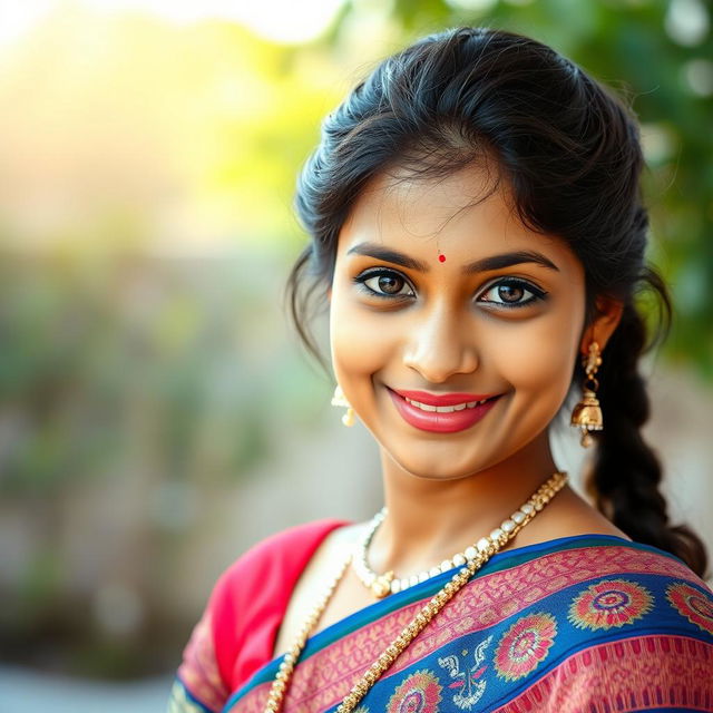 A simple and beautiful portrait of a 20-year-old Indian girl showcasing traditional Bihari style