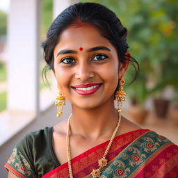 A simple and beautiful portrait of a 20-year-old Indian girl showcasing traditional Bihari style