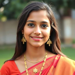 A simple and beautiful portrait of a 20-year-old Indian girl showcasing traditional Bihari style