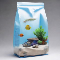 This is a high-definition illustration of a custom-designed plastic bag, specifically made to hold 5lbs of silica sand for retail in saltwater aquariums