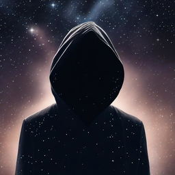 Generate a high-quality digital art image of a mysterious man, hooded and faceless, standing under the vast expanse of a star-studded night sky