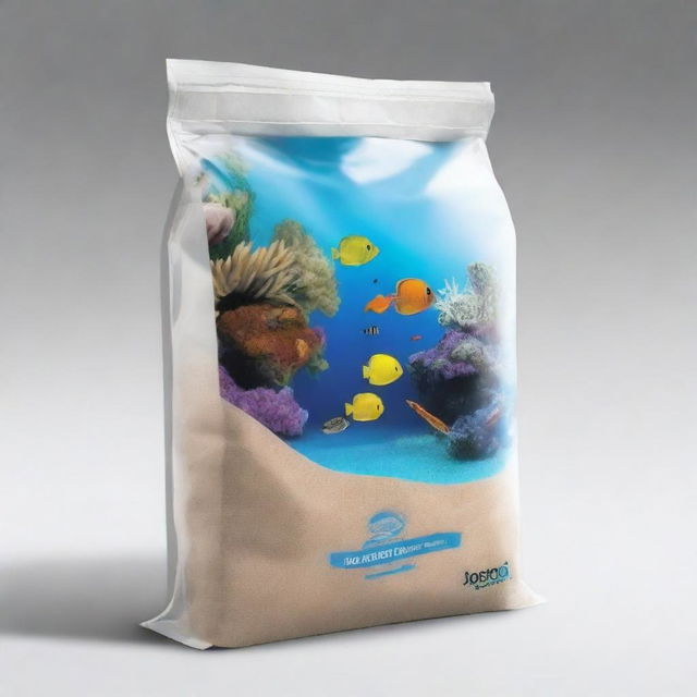 A high-definition illustration depicts a custom-designed plastic bag labeled 'SIO-SAND'