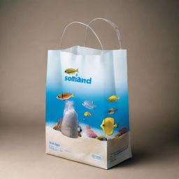 A high-definition illustration presents 'SIO-SAND', a custom-designed plastic bag with sturdy handles for easy pickup