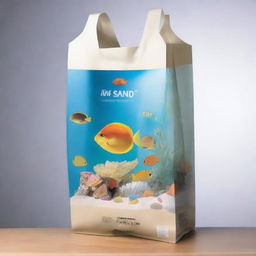 A high-definition illustration presents 'SIO-SAND', a custom-designed plastic bag with sturdy handles for easy pickup