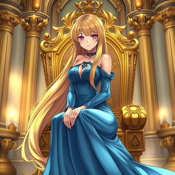 A stunning light novel cover featuring a tall female character with long, glossy golden hair that cascades down her back